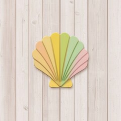 Wall Mural - colorful paper shell decor on light wooden background