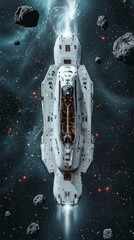Wall Mural - majestic spaceship navigating asteroid field in deep space - futuristic sci-fi artwork