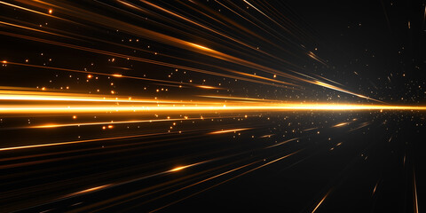 Wall Mural - abstract yellow and brown gradient speed ray on black background, horizontal straight lines motion e