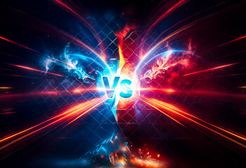 Aufkleber - Vibrant abstract background with opposing blue and red energy fields meeting at a central point marked with a 