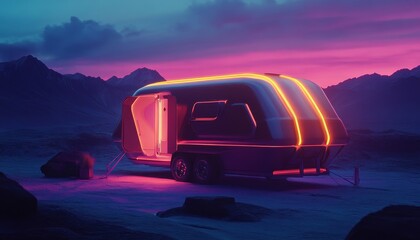 Wall Mural - Detailed 3D rendering of a cozy camper tent, showcasing intricate textures and vibrant colors, ideal for outdoor enthusiasts and adventure planning.