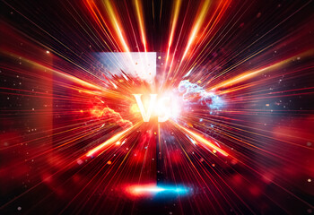 Poster - Vibrant red and blue energy clash in a dynamic burst of light, creating an intense and powerful versus scene with an abstract and graphic design.
