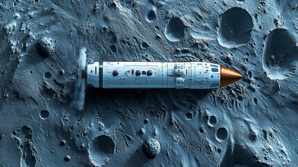 Wall Mural - futuristic spaceship landing on a cratered moon surface