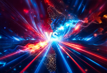 Leinwandbilder - vibrant abstract background with red and blue light rays converging centrally implying 