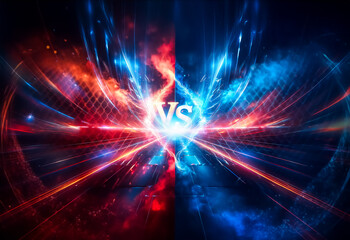 Leinwandbilder - dynamic abstract battle. red and blue energy clash in a bright central burst of light, radiating bea