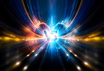 Leinwandbilder - a dynamic abstract clash of energy, featuring streaks of blue and red converging at the center, crea