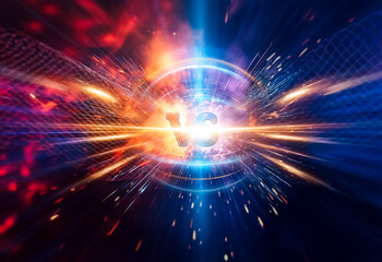 Leinwandbilder - a dynamic, high-energy visual of opposing forces colliding. fiery orange and cool blue energy bursts