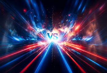 Leinwandbilder - dynamic, abstract clash with vibrant blue and red energy streams converging on a central point. a vi