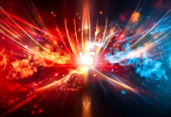 Leinwandbilder - dynamic clash of vibrant energy. red and blue abstract bursts collide with force. a visual represent