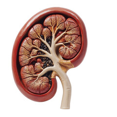 Poster - Anatomical model of human kidney showcasing detailed internal structure, including renal cortex and medulla, ideal for educational purposes