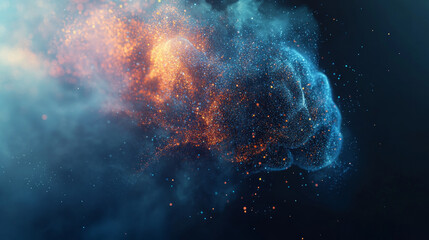Poster - Digital particles coalesce to form dynamic and vibrant patterns representing energy and motion in an abstract environment