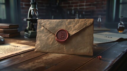 Wall Mural - A sealed envelope on a wooden desk.