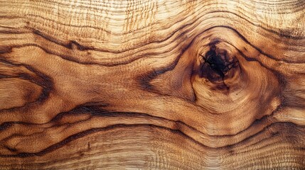 Aufkleber - Close-up shot of a beautiful wood texture showing intricate grain, a prominent knot, and rich brown tones. Grained wood surface detailed texture background. Intricate Wood Grain Texture