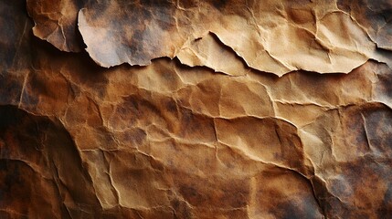 Poster - Close-up view of a crumpled, aged paper with brown hues and textures. Perfect for background. Grainy Paper detailed texture background. Aged and Crumpled Paper Texture: A Study in Brown Hues