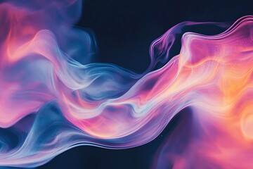 Poster - Vibrant abstract waves of light in red, pink, orange, and blue tones on a dark background. Dynamic motion, energy flow, and futuristic design concept.