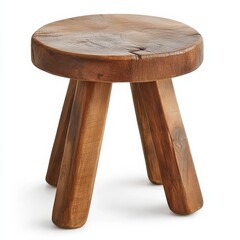 Wall Mural - A minimalist wooden stool set against a clean white background.