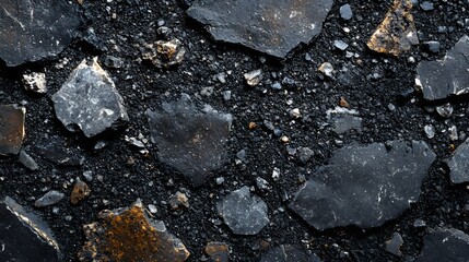 Poster - Close-up shot of dark volcanic rocks, creating a rough and textured abstract background. Gritty asphalt texture background