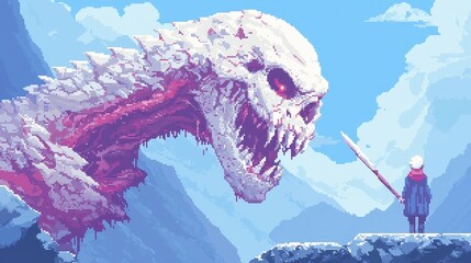 Poster - Vibrant Pixel Art Masterpiece, a stunning display of creativity, featuring intricate designs and bold colors, capturing fantasy landscapes and whimsical characters in a unique style