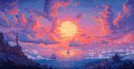 Poster - impressionist pixel art, vibrant colors blend harmoniously, capturing the essence of light and movem