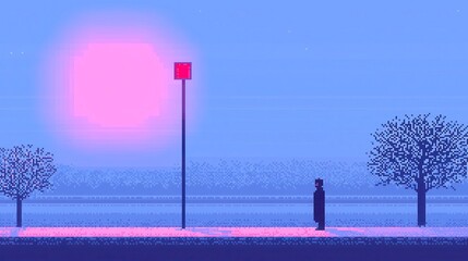 Poster - minimalist pixel art design, vibrant colors blend harmoniously, simple shapes create an engaging vis