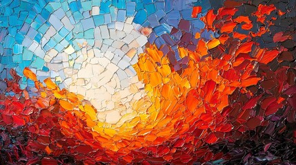 Poster - Colorful mosaic-inspired canvas art, vibrant geometric patterns blend harmoniously, adding a dynamic touch to any space, ideal for modern decor enthusiasts seeking unique artistry.