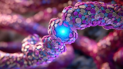 Poster - Blue and purple colored chromosome with illuminated lines in a high fidelity scientific illustration