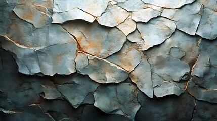 Poster - Close-up shot of a cracked stone texture. Grey and brown tones dominate, showing a weathered and aged appearance. Macro detail. Abstract Cracked Stone Texture: A Study in Grey and Brown Hues