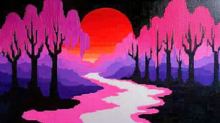 Poster - Vibrant pixelated acrylic artwork, bold colors blending in geometric patterns, creating a dynamic visual experience, evoking a sense of modern digital artistry.