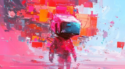 Poster - Vibrant Pixelated Brushwork, a captivating exploration of color and texture, showcasing dynamic strokes that merge abstraction and digital aesthetics in a visually striking composition.