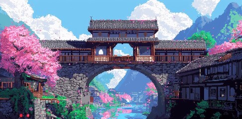 Poster - Retro pixel art canvas, colorful geometric patterns, nostalgic gaming vibes, vibrant hues, artistic expression, playful design, perfect for home decor or creative spaces