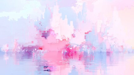 Poster - Vibrant Watercolor Pixel Landscape, a captivating blend of soft hues and pixelated textures, evoking a dreamlike scenery filled with color and imagination.