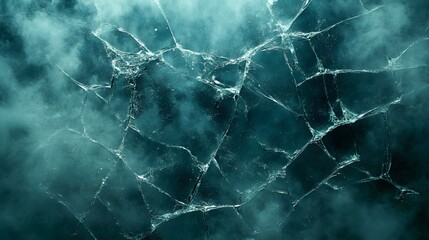 Aufkleber - A captivating image of fractured ice, showcasing its intricate texture and cool teal tones. A cold, serene scene. Macro detail. Fractured Ice: A Teal Abyss