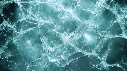 Aufkleber - Close-up of teal ice with intricate cracks, showcasing a captivating abstract texture. Macro detail. Abstract Teal Ice Crack Texture: A Mystical Frozen Landscape