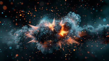Wall Mural - cosmic collision: a dramatic visualization of a celestial explosion, showcasing vibrant bursts of en
