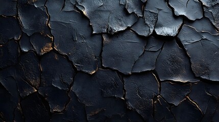 Poster - Abstract background of dark blue cracked texture with gold accents. Perfect for design projects. Macro detail. Dark Cracked Texture: Abstract Background of Deep Blue and Gold