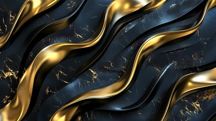 Fototapete - Curves and swirls dance in mesmerizing patterns of gold and black in striking visual composition. Generative AI