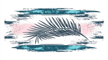 Wall Mural - Elegant palm frond graphic design pastel teal accents. AI Generated