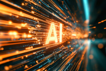 Fototapete - Modern computer chip with AI inscription. AI generative.