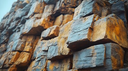 Poster - Close-up of a striking rock formation, showcasing a captivating interplay of grey and ochre hues. The intricate texture and unique shapes create a visually stunning abstract scene. Macro detail.