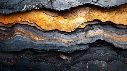 Poster - Striking image of layered rock formations showcasing a variety of earth tones. The intricate detail and unique textures create a visually captivating scene. Macro detail. Layered Rock Formation