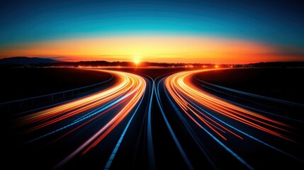 Poster - Highway with light streaks and abstract long exposure dynamic speed light trails at night