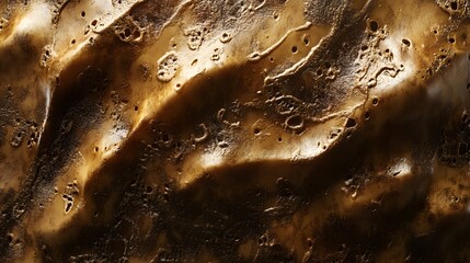 Poster - Close-up view of an abstract golden texture. The surface is uneven with visible pores and a natural, organic look. Macro detail. Abstract Golden Texture: A Close-Up Study of Uneven Surface with Pores