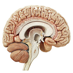 Poster - Anatomical illustration of human brain, showcasing internal structures and connections. This detailed image highlights complexity of brain anatomy and its functions