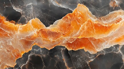 Poster - Close-up view of an orange and black marble texture. Rich colors and unique patterns create an abstract design. Macro detail. Abstract Orange and Black Marble Texture: A Stunning Visual Masterpiece