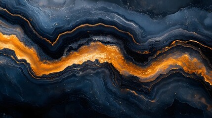 Poster - Stunning abstract image featuring a luxurious swirl of gold and blue marble texture. Ideal for backgrounds or design elements. Macro detail. Abstract Gold and Blue Marble Texture