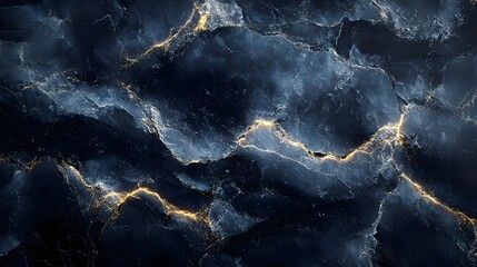 Poster - Stunning abstract image of dark blue marble with golden veins. Ideal as a luxurious background or design element. Macro detail. Abstract Dark Blue Marble with Golden Veins