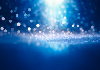 Poster - Abstract blue background with bokeh lights and shimmering sparkles creates a magical and dreamy atmosphere. The soft focus and bright highlights evoke a sense of wonder and ethereal beauty.