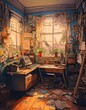 © ketkata - Detective’s Cluttered Workspace - A Room Full of Mysteries