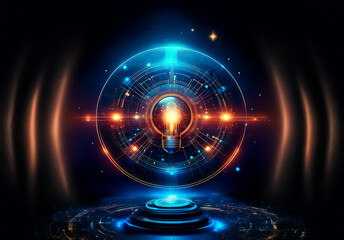 Leinwandbilder - Glowing futuristic orb with bright lights on a pedestal against dark backdrop, suggesting advanced technology or energy source.