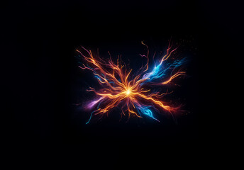 Aufkleber - A bright, glowing core radiates energy outward in vibrant streaks of orange, blue, and purple against a dark backdrop, resembling a dynamic burst or electrical discharge.